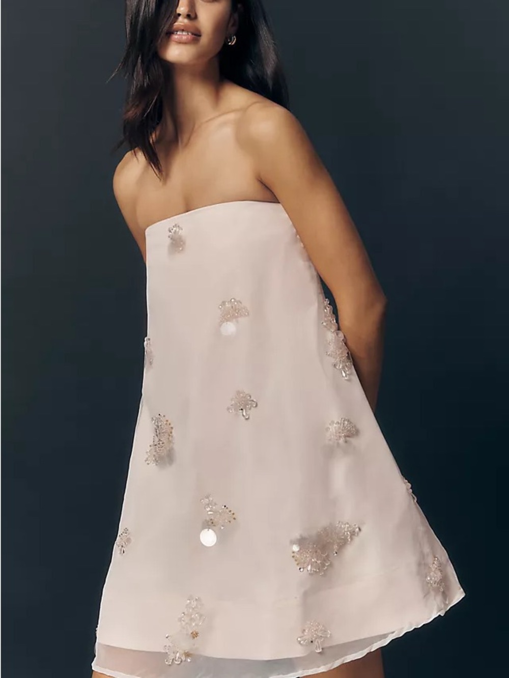 Anthropologie Strapless Blush Beaded A-Line Mini Dress